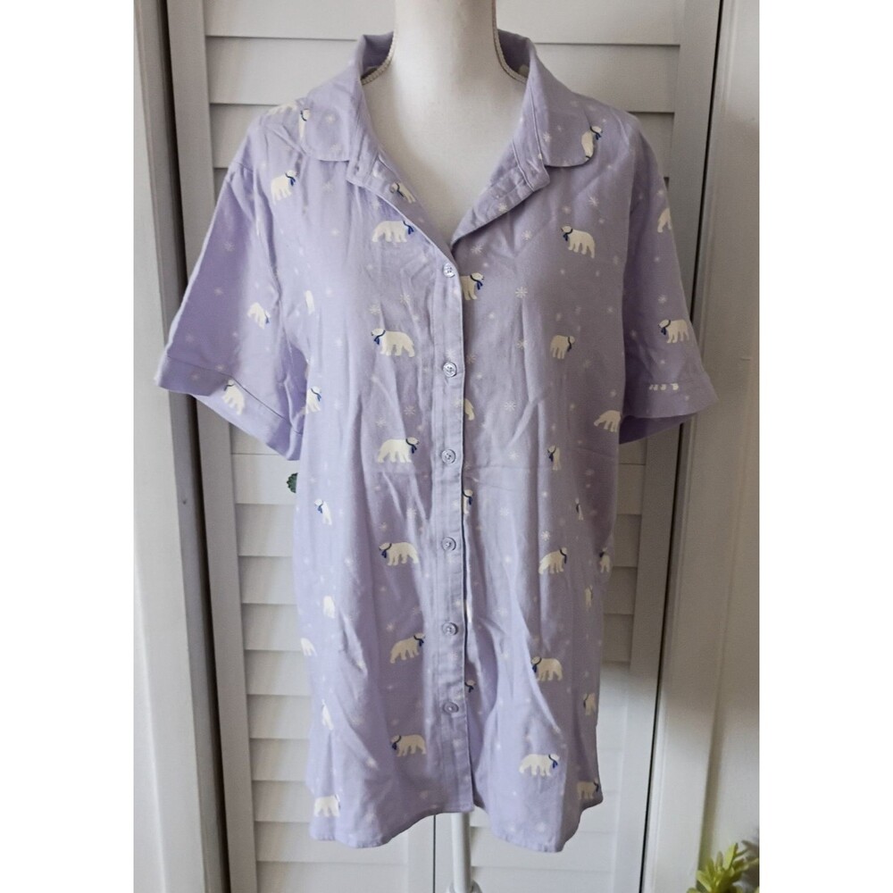 LOFT women's 2 piece short sleeve pant‎ pajamas purple polar bears XXL NEW